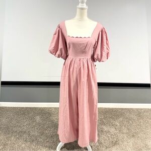 Mable Anthropologie Blush Short Puff Sleeve Linen Jumpsuit Wide Leg Crop S NWT